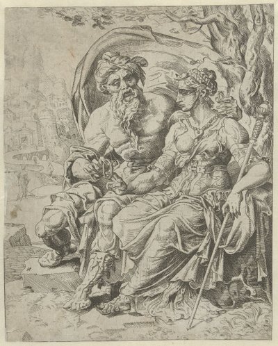 Juda geeft Tamar het onderpand door Dirck Volckertsz. Coornhert (attributed to)
