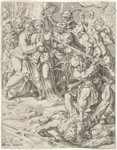 Judaskus en arrestatie van Christus door Dirck Volckertsz. Coornhert (attributed to)