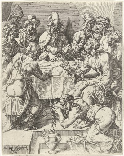 Maria Magdalena wast de voeten van Christus door Dirck Volckertsz. Coornhert (attributed to)