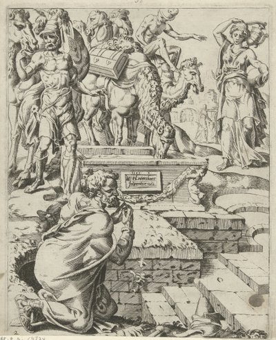 Rebekka ontmoet Eliëzer bij de waterput door Dirck Volckertsz. Coornhert (attributed to)