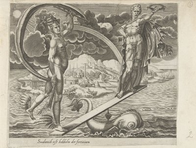 De wankelbaarheid van het geluk Spreekwoorden over Fortuna door Dirck Volckertsz. Coornhert (attributed to)