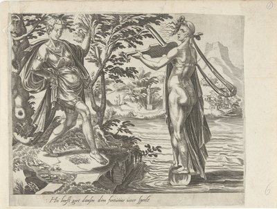 De wispelturigheid van Fortuna; Het is gemakkelijk te dansen als Fortuna voor je speelt (Spreekwoorden over Fortuna) door Dirck Volckertsz. Coornhert (attributed to)