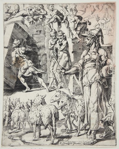 Jacob rolt de steen van de mond van de put door Dirck Volckertsz. Coornhert