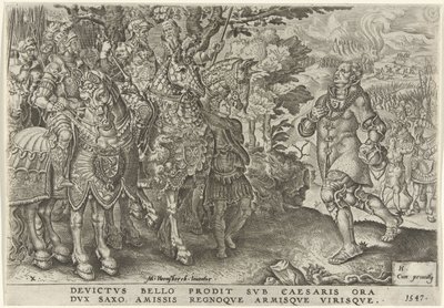 Overgave van de hertog van Saksen op het slagveld van Mühlberg, 1547 door Dirck Volckertsz. Coornhert
