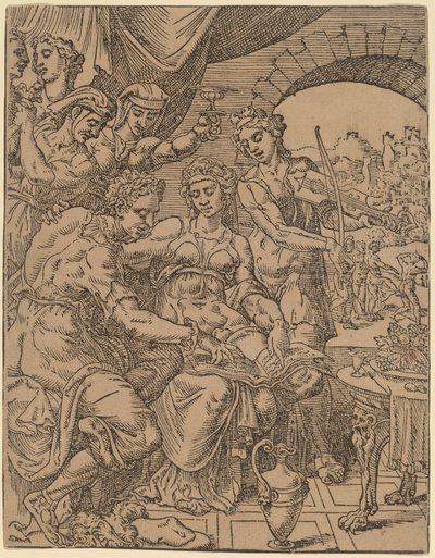 De Verloren Zoon Verkwist Zijn Erfenis aan Hoeren door Dirck Volckertz Coornhert after Maerten van Heemskerck