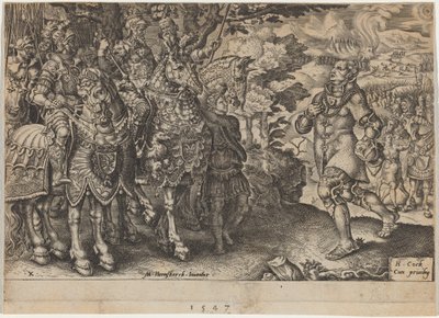 De overgave van Johan Frederik, keurvorst van Saksen, na de Slag bij Mühlberg door Dirck Volckertz Coornhert, after Maerten van Heemskerck