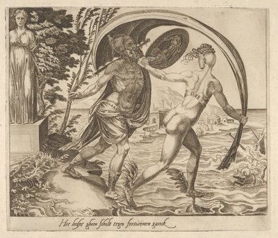 Een schild is nutteloos als Fortuna zich afkeert van Zes gezegden over Fortuna, ca. 1560 door Dirck Volkertsen Coornhert