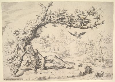 Elia gevoed door raven, 1549 door Dirck Volkertsen Coornhert