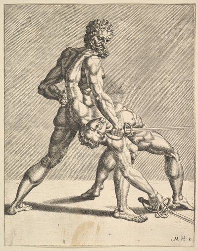 Twee Schermers, uit Schermers, plaat 8 door Dirck Volkertsen Coornhert