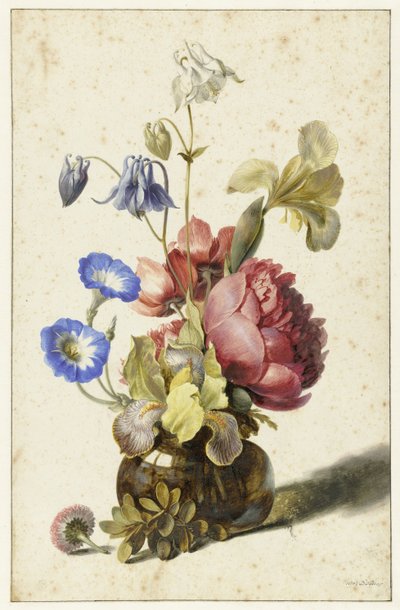 Bloemen in een fles door Dirck de Bray