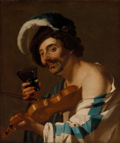 Violist met een wijnglas door Dirck van Baburen