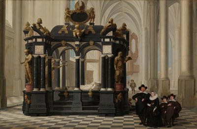 Een familie bij het graf van Prins Willem I in de Nieuwe Kerk, Delft door Dirck van Delen