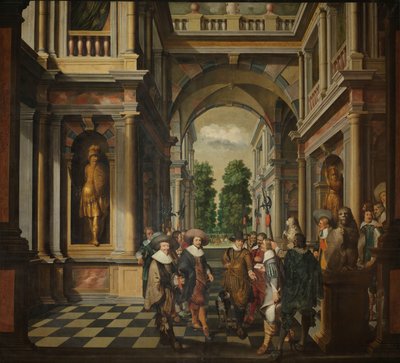 Een zevendelige decoratieve reeks: Een galerij door Dirck van Delen