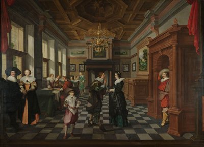 Een zeven-delige decoratieve reeks: een interieur door Dirck van Delen
