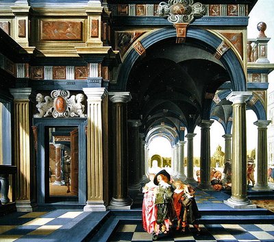 Elegante figuren in een loggia door Dirck van Delen