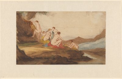 Vrouwen badend in een landschap door Dirck van der Lisse