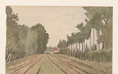 Landschap met in de verte een gebouw door Dirk Arnoldus Tavenraat