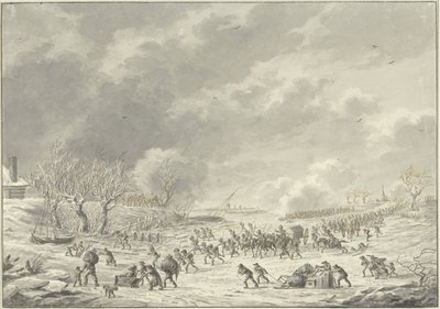 De Fransen trekken over de Waal bij Bommel, januari 1795 door Dirk Langendijk