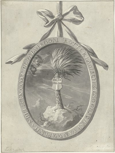 Embleem van het Rotterdams exercitiegenootschap De Palmboom, 1785 door Dirk Langendijk