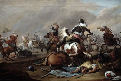 De botsing van de cavalerie, 1770 door Dirk Langendyk