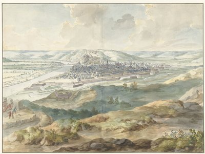Gezicht op Namen vanuit het oosten tijdens het beleg van 1695 door Dirk Maas