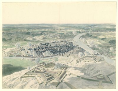 Gezicht op Namen vanuit het westen tijdens het beleg van 1695 door Dirk Maas