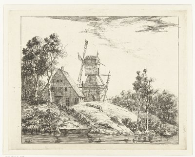 Landschap met boerderij en molen te Holstein door Dirk Vis Blokhuyzen