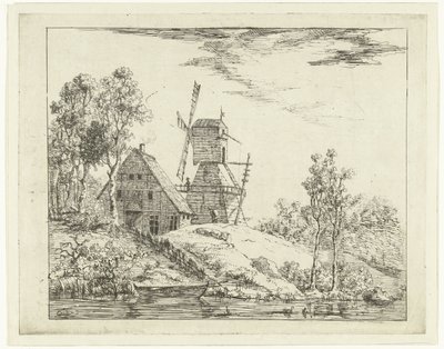 Landschap met boerderij en molen te Holstein door Dirk Vis Blokhuyzen