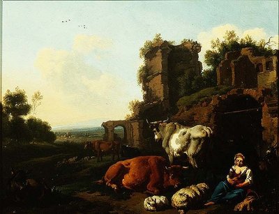 Landschap met Herderin, ca. 1670 door Dirk van Berghen