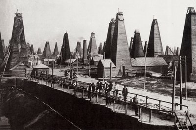 Oliebronnen bij Bakoe aan de Kaspische Zee, Rusland, ca. 1890 door Dmitri Ivanovich Yermakov