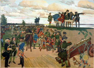 Stichting van de vesting Sint-Petersburg door Peter de Grote (1672-1725) in de 18e eeuw door Dmitri Nikolayevich Kardovsky