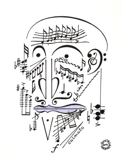 Dr. Musicus - een gezicht getekend met muzieknotatie door Dmitri Smirnov