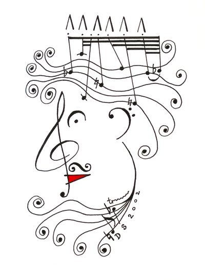 King of Music - een karikatuur van een hoofd met een kroon getekend met behulp van muzieknotatie door Dmitri Smirnov