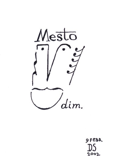 Mesto - een karikatuur van een gezicht getekend met muzieknotatie door Dmitri Smirnov