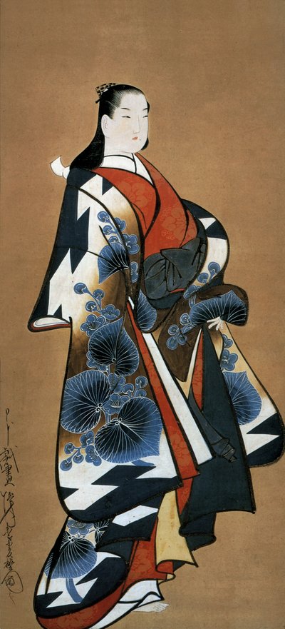 Japanse courtisane, c. 1705-1715 (inkt op zijde) door Dohan Kaigetsudo