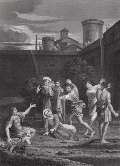 De steniging van St. Stefanus, Handelingen, Hoofdstuk VII, verzen 54-60 door Domenichino (1581 1641) (after)