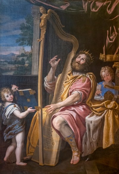 Koning David speelt de harp, Domenico Zampieri, bekend als de Dominiquin door Domenichino