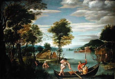 Landschap met boten door Domenichino