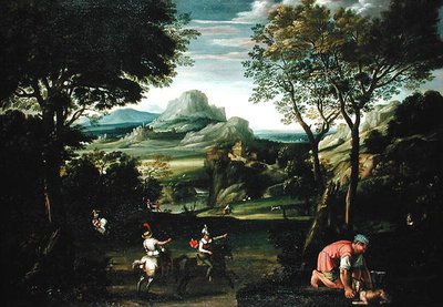 Landschap met boten, of landschap met jachttafereel door Domenichino
