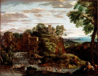 Landschap met de vlucht naar Egypte. Schilderij door Domenico Zampieri, bekend als Il Domenichino (1581-1641) circa 1620. Dim. 165x202 cm Parijs, Louvre Museum door Domenichino