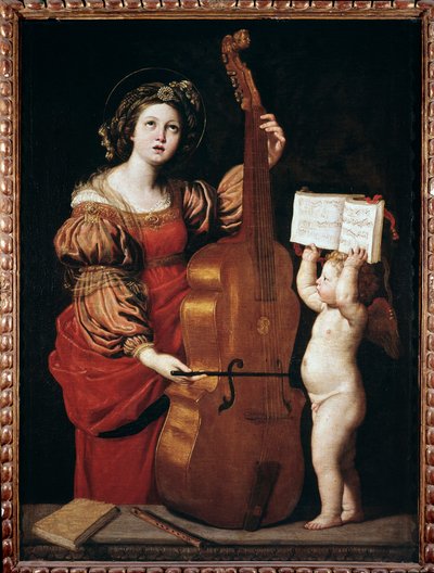 Sint Cecilia met een engel die een partituur vasthoudt door Domenichino