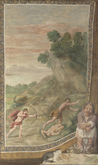 Apollo doodt de Cycloop Fresco uit Villa Aldobrandini, 1617-1618 door Domenichino