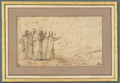 Maria met vier heilige vrouwen in landschap door Domenichino
