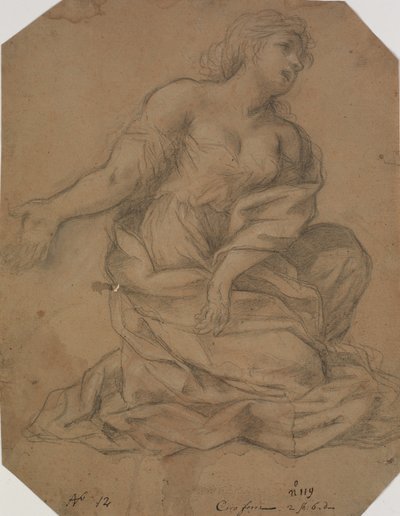 Putti, een engel in halffiguur en een vrouwenhoofd. Studie voor een Annunciatie door Domenichino
