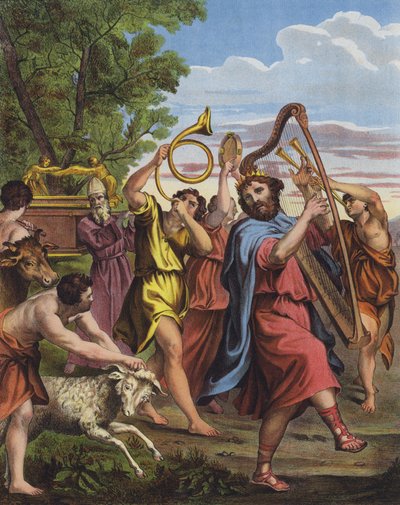 Koning David danst voor de Ark van het Verbond terwijl hij deze naar Jeruzalem brengt door Domenichino