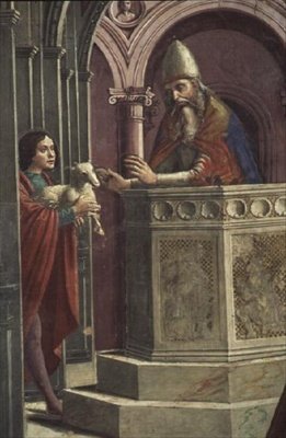 Joachim brengt zijn Offer, uit de Verdrijving van Joachim uit de Tempel (detail) door Domenico Ghirlandaio