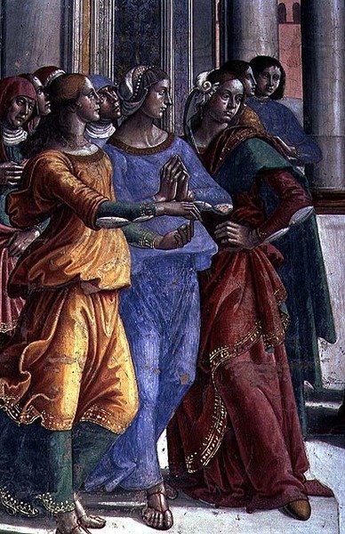 Toeschouwers, uit de Maagd Maria in de Tempel (detail) door Domenico Ghirlandaio