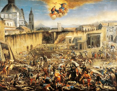 Marktplein (Largo Mercatello), pest van Napels door Domenico Gargiulo