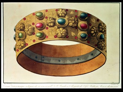 De IJzeren Kroon van Lombardije die Karel de Grote kroonde in 777 en Napoleon in 1805 in de kathedraal van Milaan, gegraveerd door D. Landini (aquatint) door Domenico (after) Landini