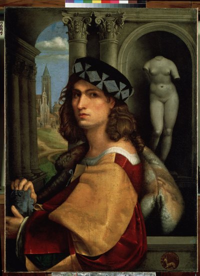 Portret van een jonge man of zelfportret door Domenico (attr.to) Capriolo